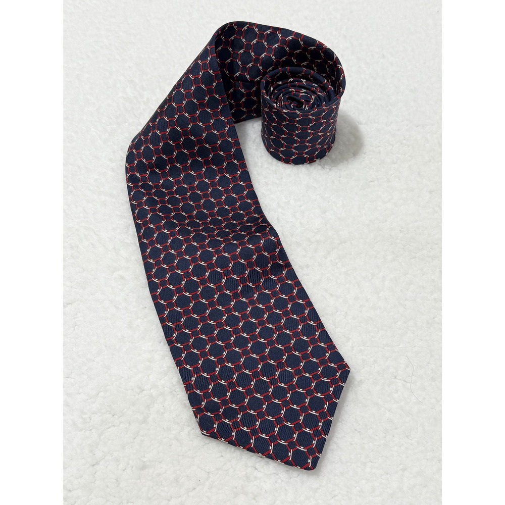 Peterborough‎ Row Necktie Men's Silk Navy Blue Red Geometric Pattern Tie
